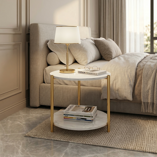 Round Coffee Side Table - (White)