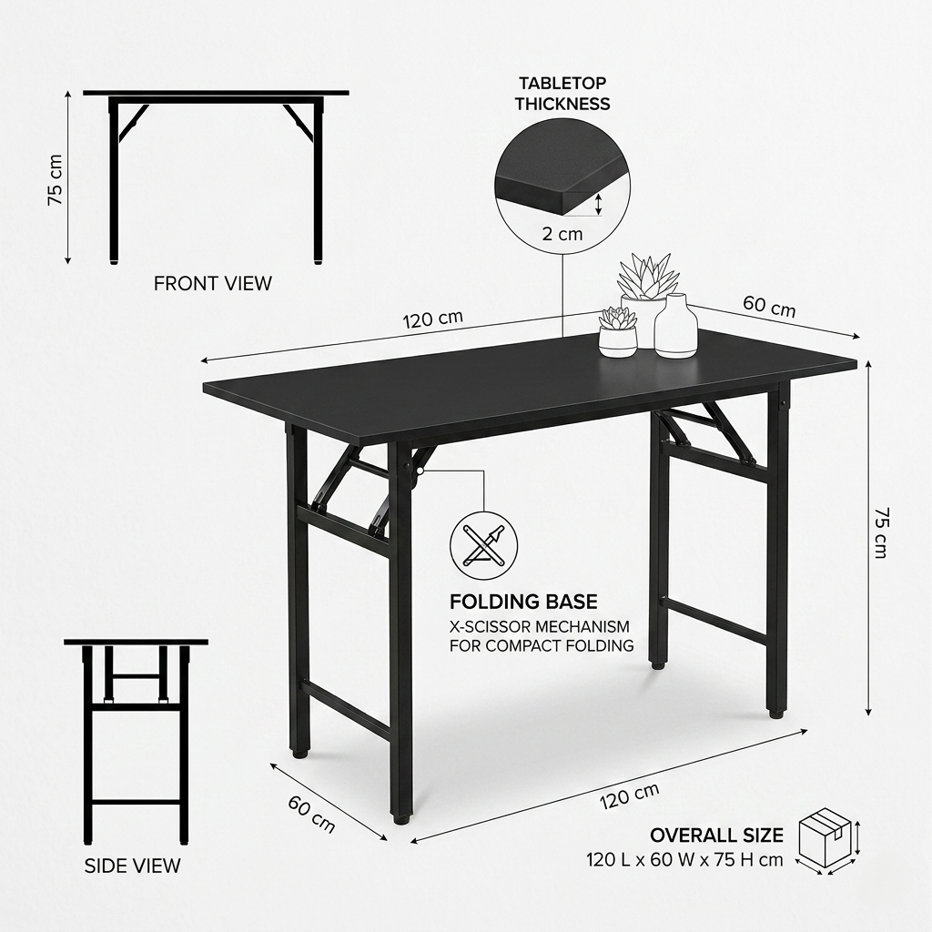 Folding Study/Work Table (Black)