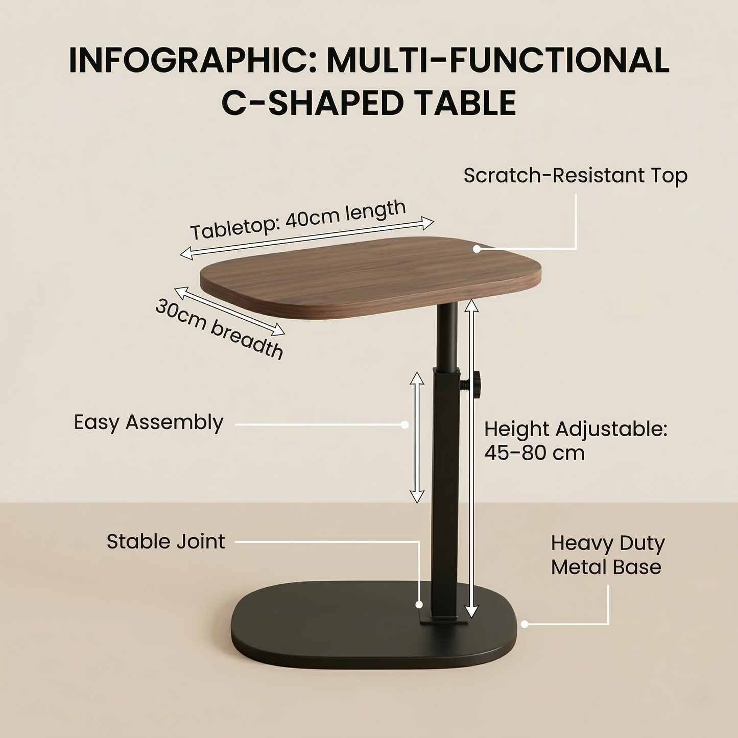 Adjustable Height Side Table