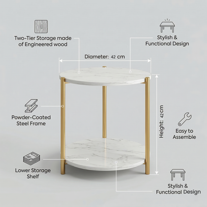 Round Coffee Side Table - (White)