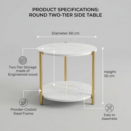 Round Coffee Side Table - (White)
