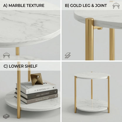 Round Coffee Side Table - (White)