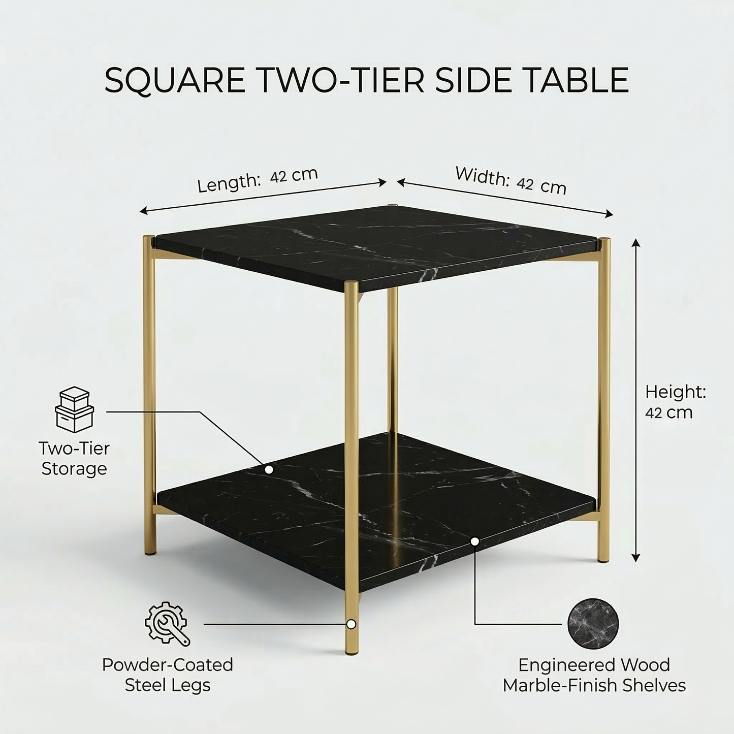 Square Coffee Side Table - (Black)