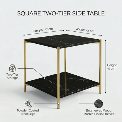 Square Coffee Side Table - (Black)