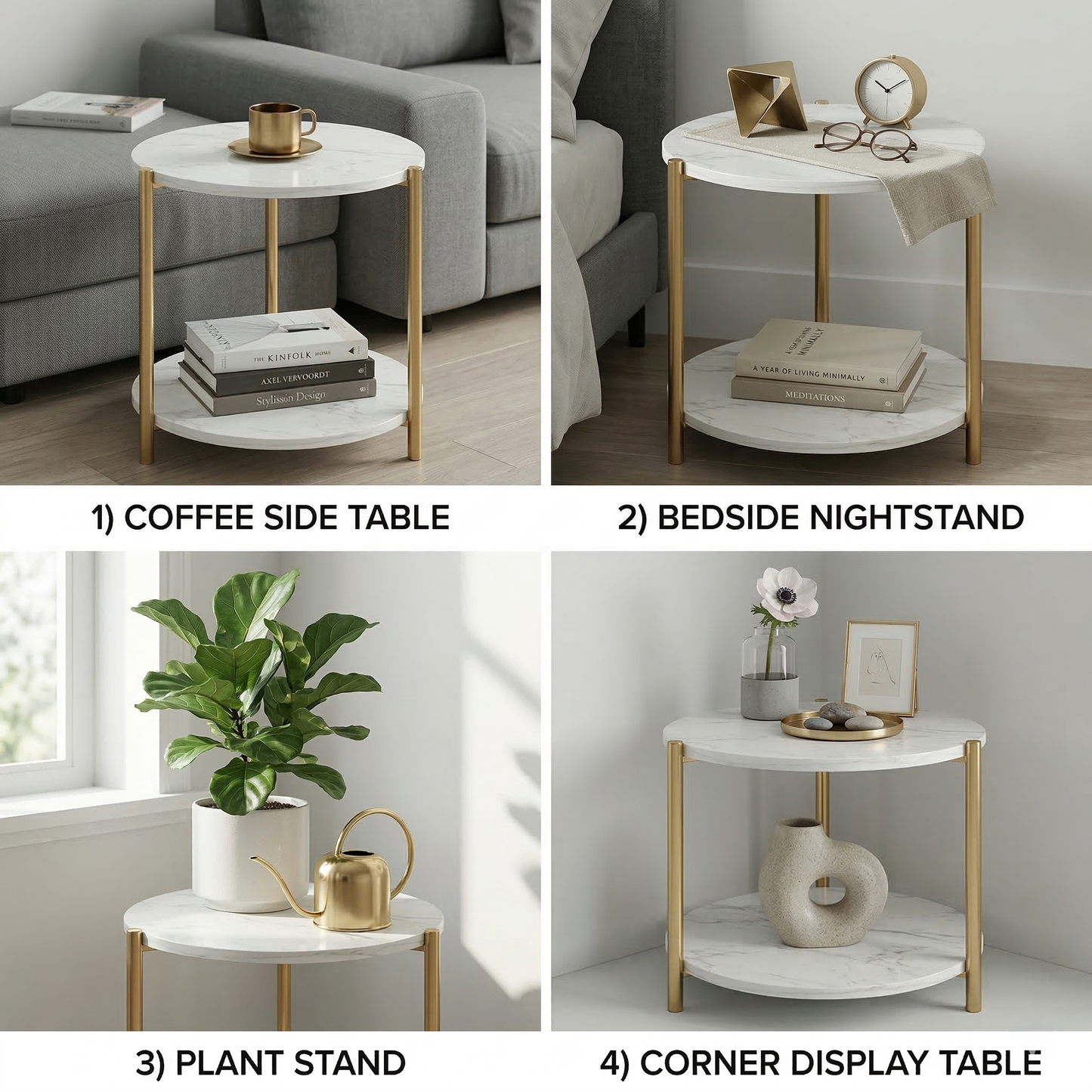 Round Coffee Side Table - (White)