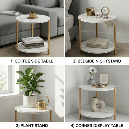 Round Coffee Side Table - (White)