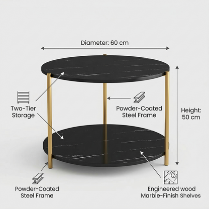 Round Coffee Side Table - (Black)