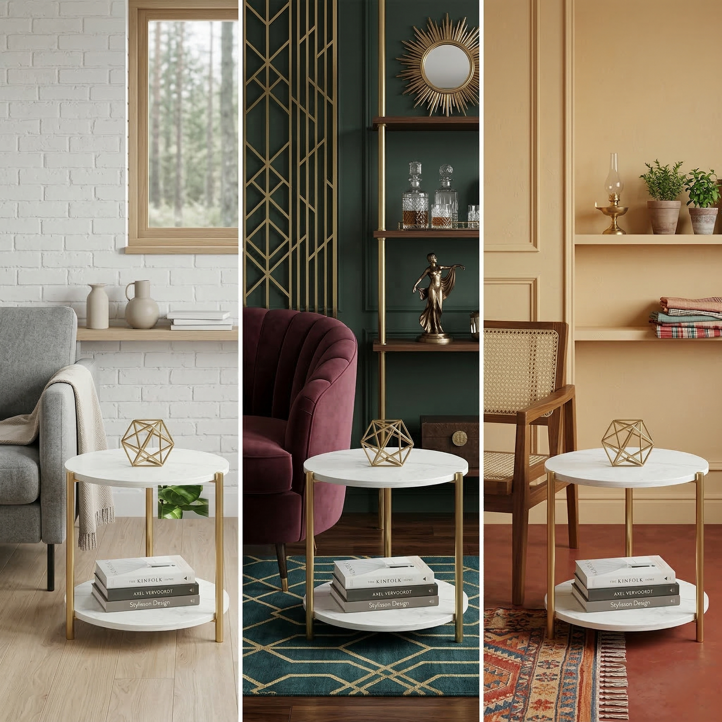 Round Coffee Side Table - (White)