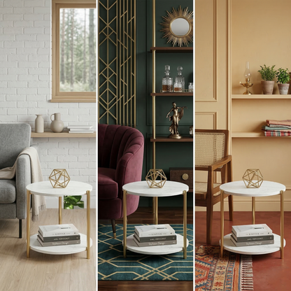 Round Coffee Side Table - (White)