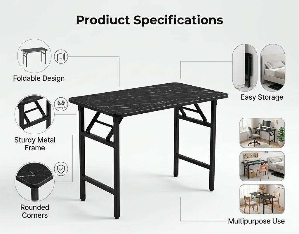 Folding Study/Work Table (Marble Look)