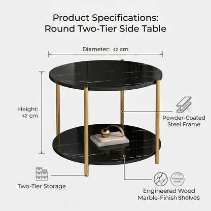 Round Coffee Side Table - (Black)