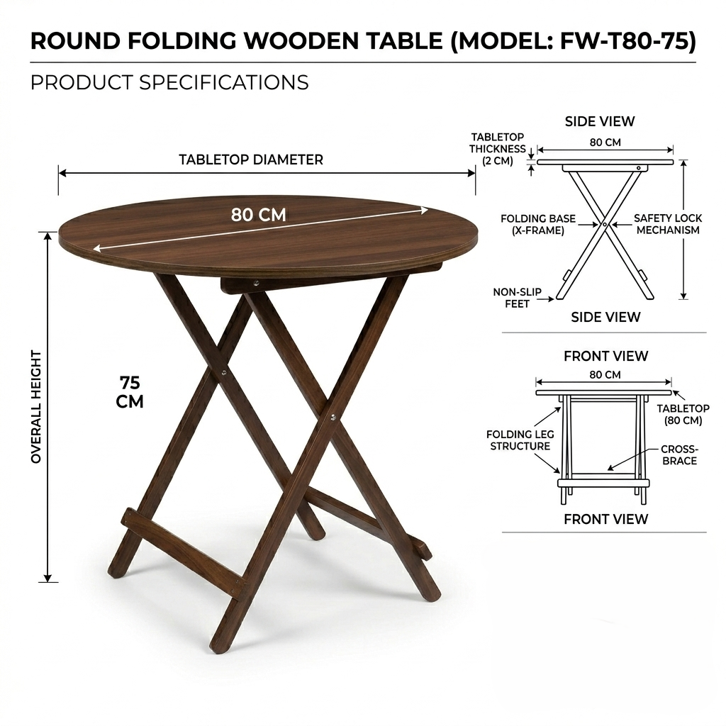 Round Foldable Table (Walnut)