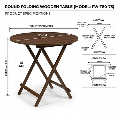 Round Foldable Table (Walnut)