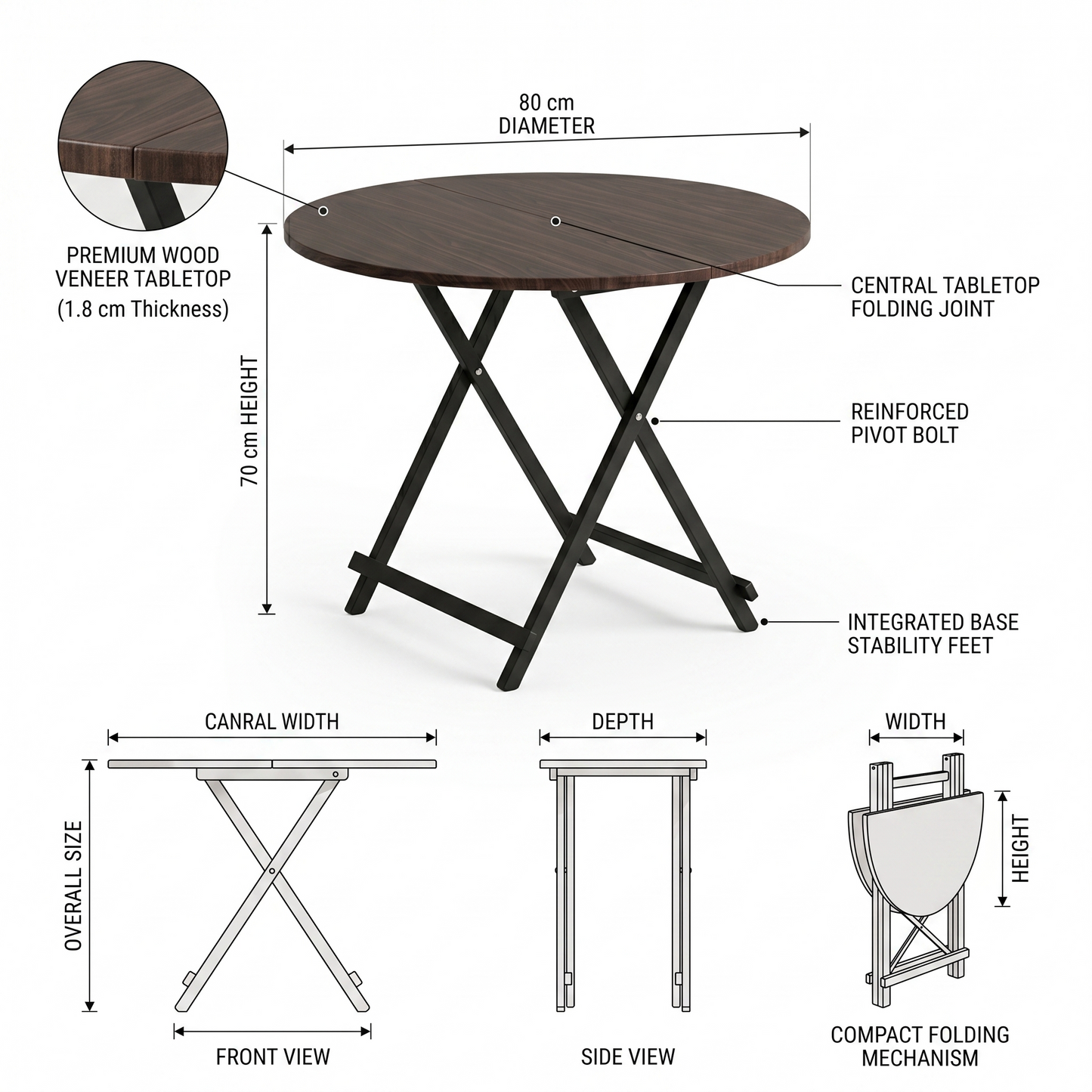 Round Folding Table (Wood Color)