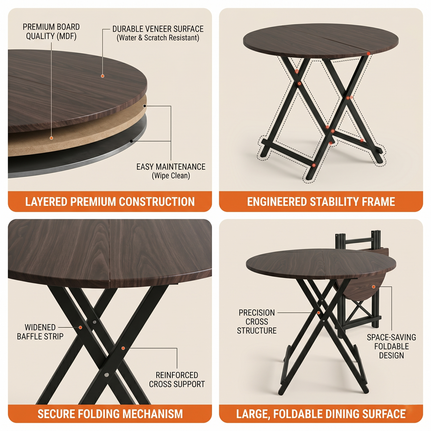 Round Folding Table (Wood Color)