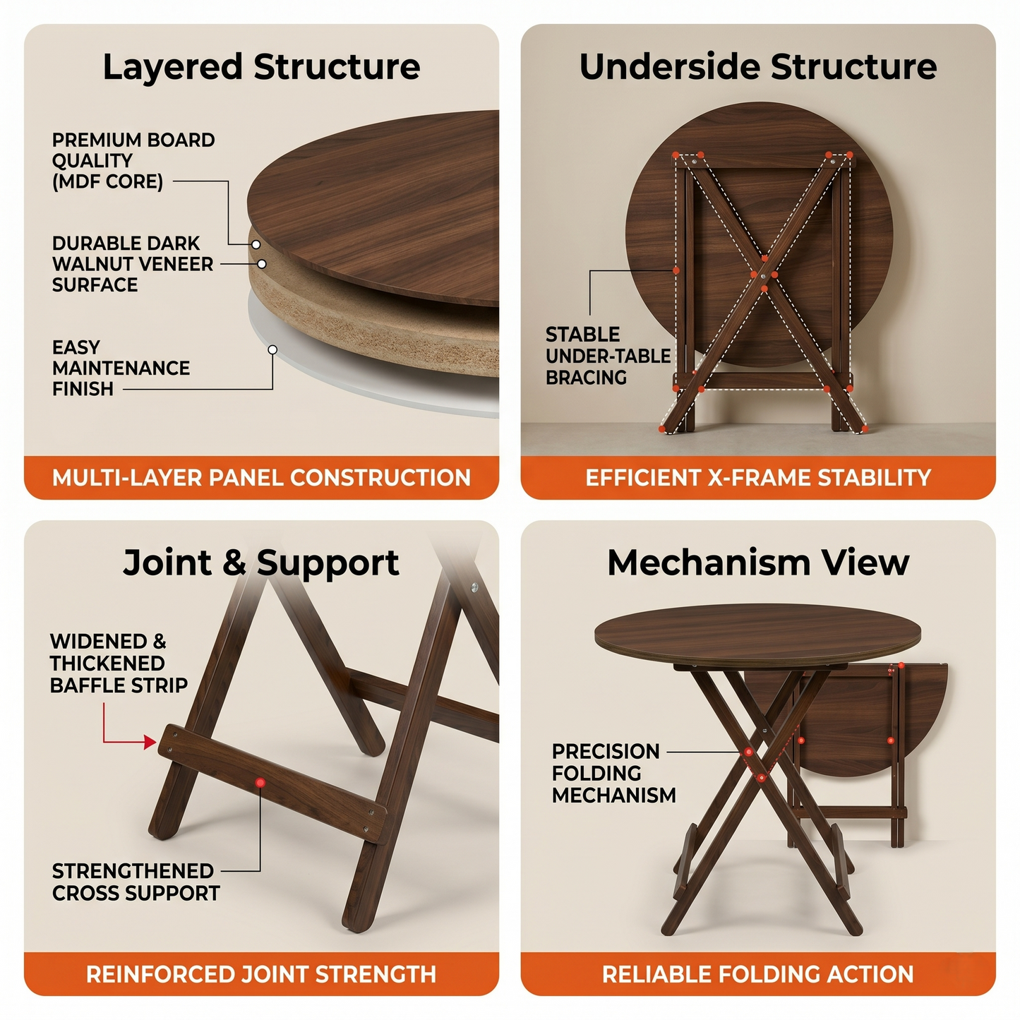 Round Foldable Table (Walnut)
