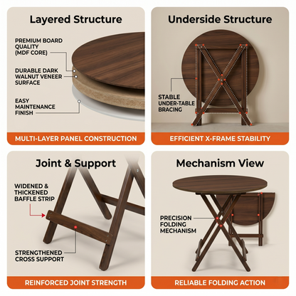 Round Foldable Table (Walnut)