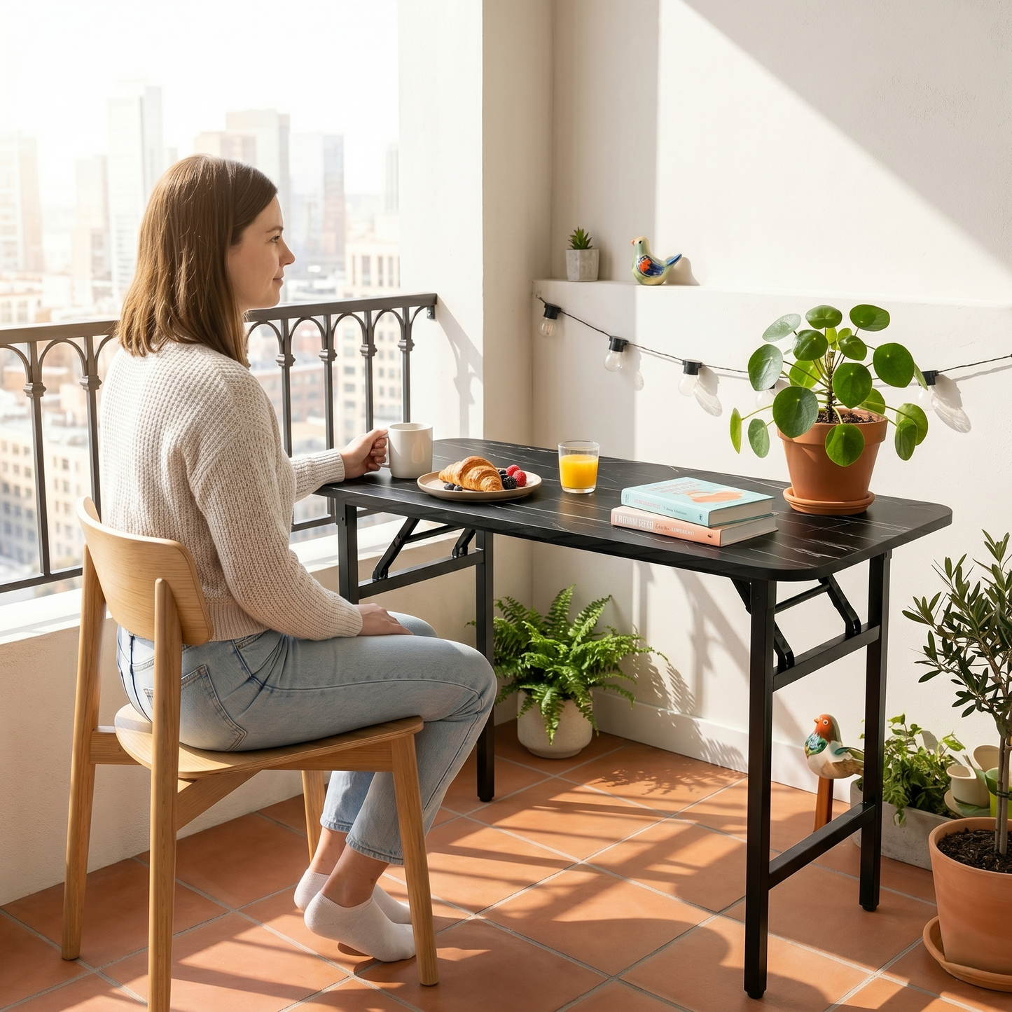 Folding Study/Work Table (Marble Look)