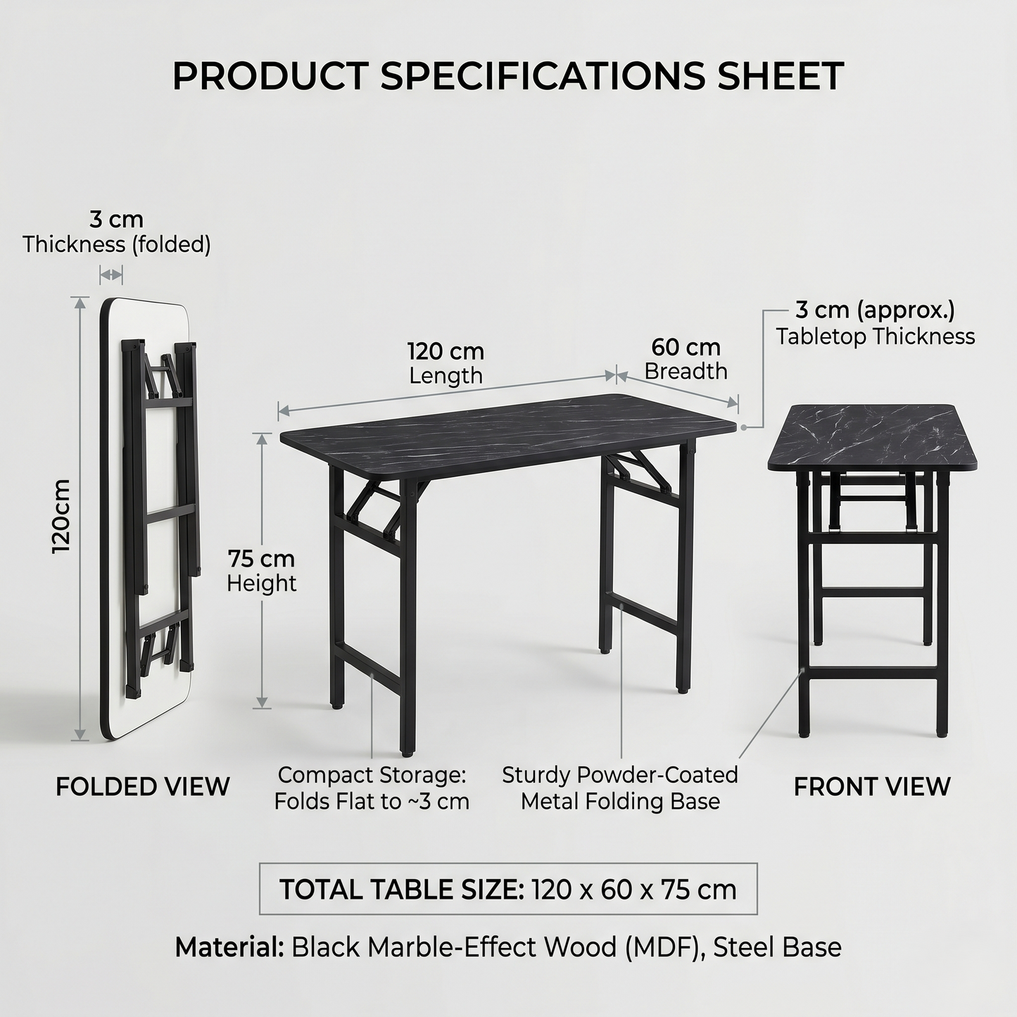 Folding Study/Work Table (Marble Look)