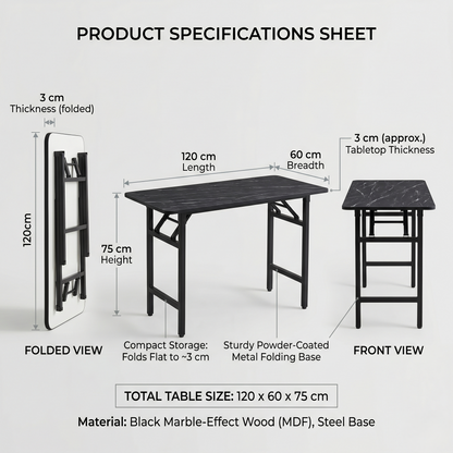 Folding Study/Work Table (Marble Look)