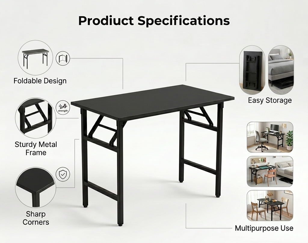 Folding Study/Work Table (Black)