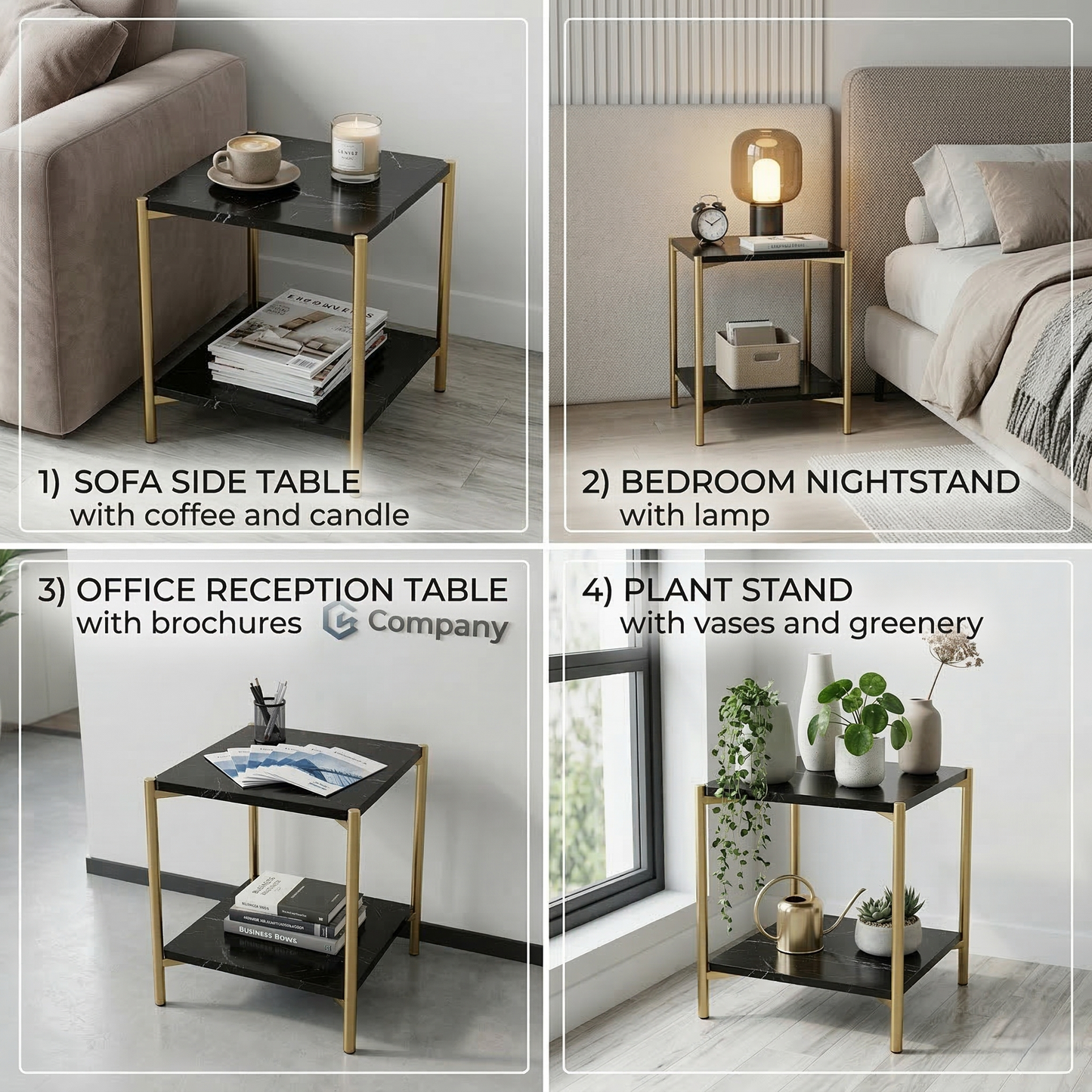 Square Coffee Side Table - (Black)