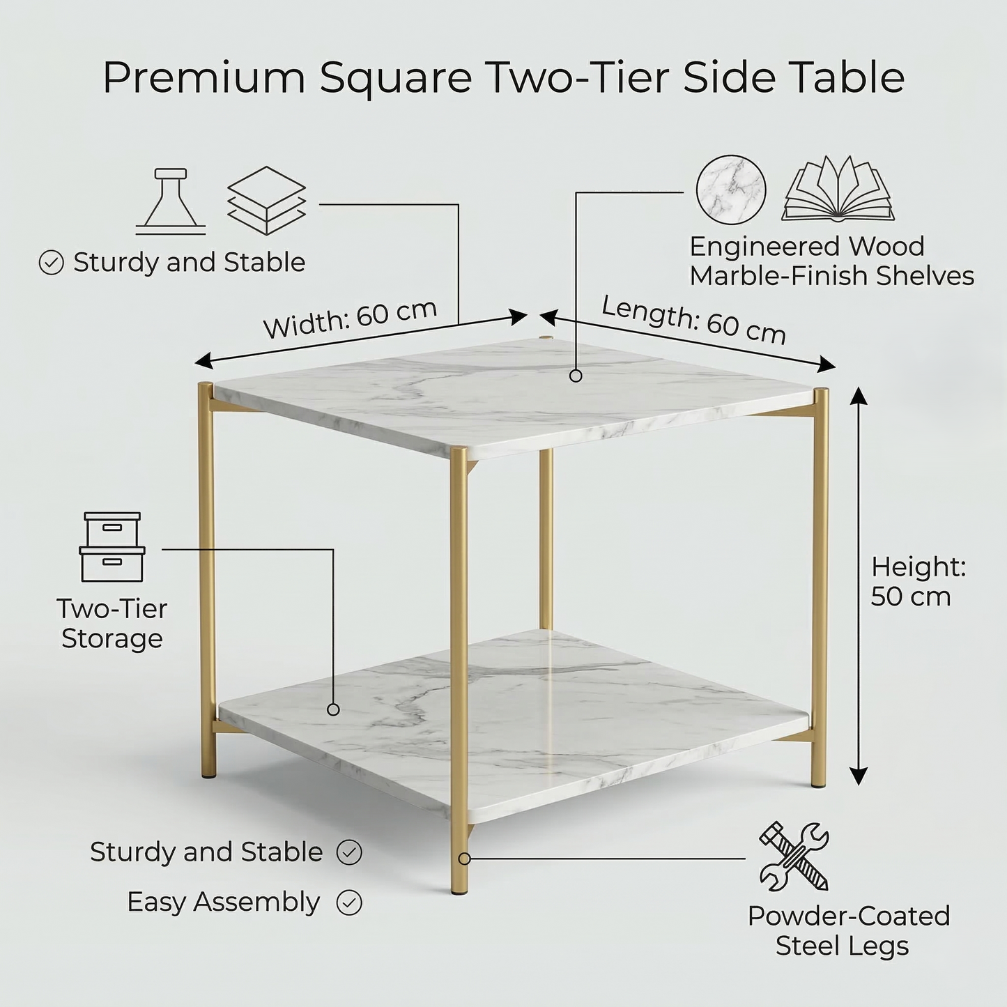Square Coffee Side Table - (White)