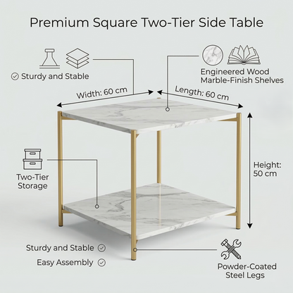 Square Coffee Side Table - (White)