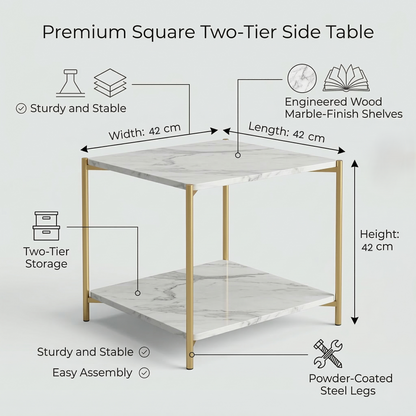 Square Coffee Side Table - (White)